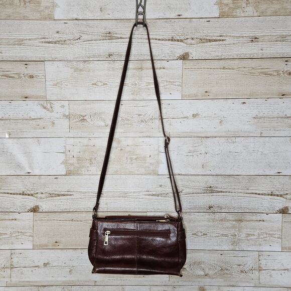 Wilsons Roma Leather Purse Crossbody Vintage Brown Cognac Crossbody Handbag Gold - Picture 4 of 16
